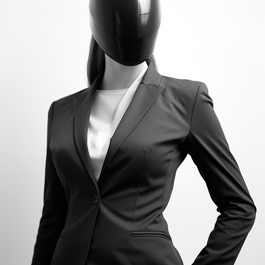 Mysterious woman in a business suit posing with real presence