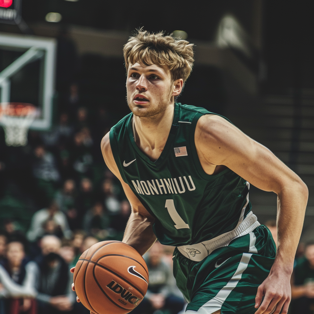 Mason Helenius basketball game action