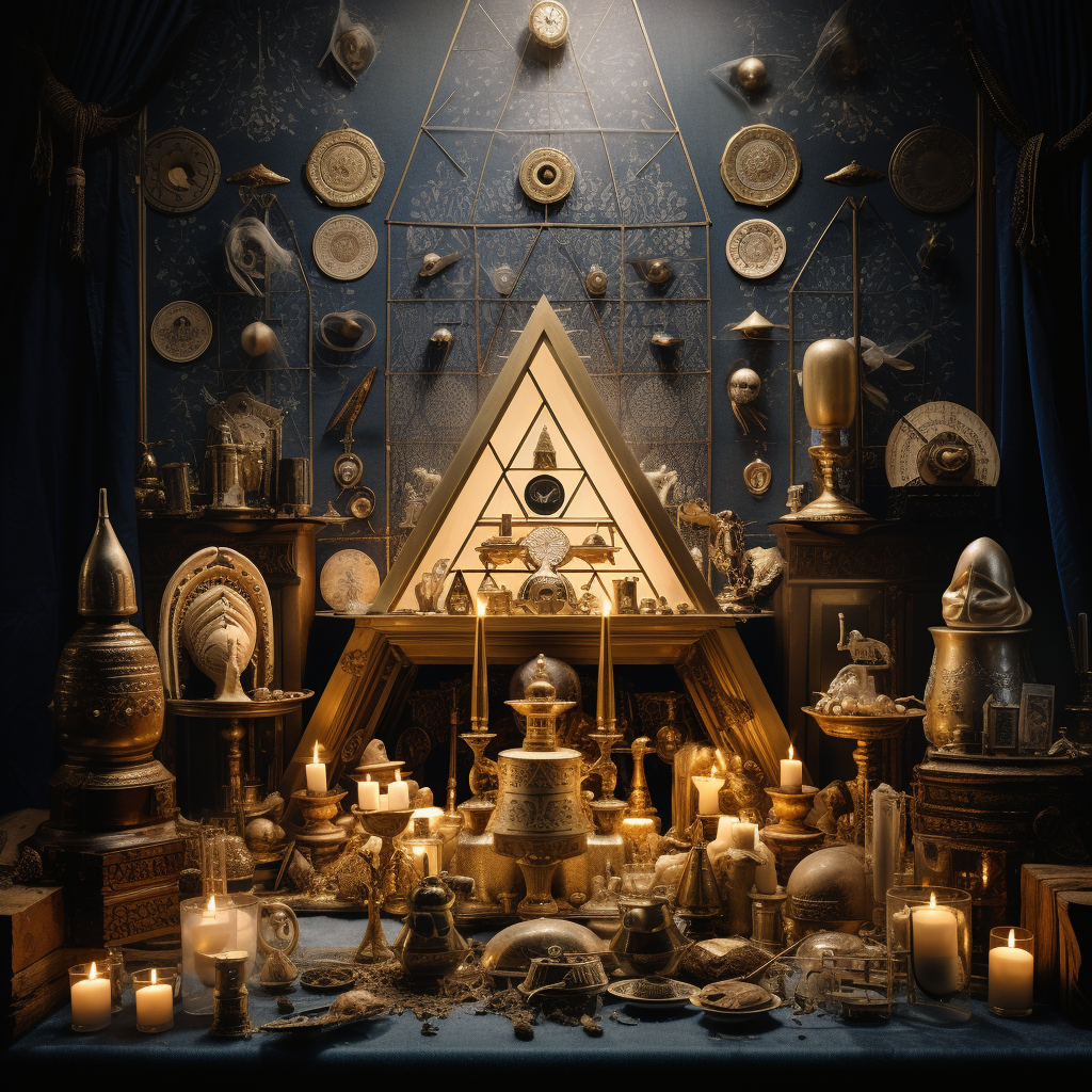 Masonic ritual with gold artifacts