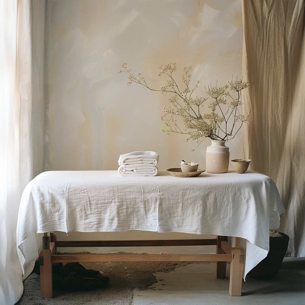 Massage table with linens