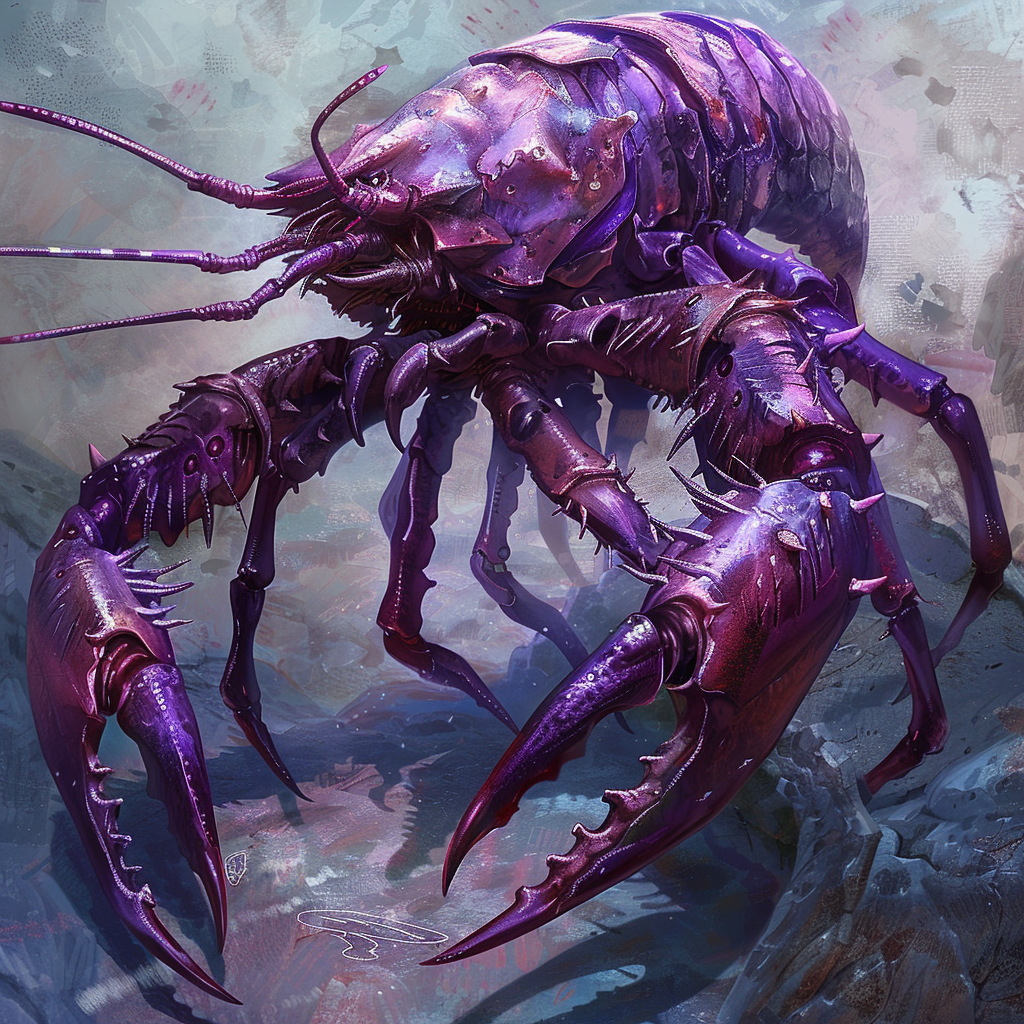 Massive violet carapace crustacean creature