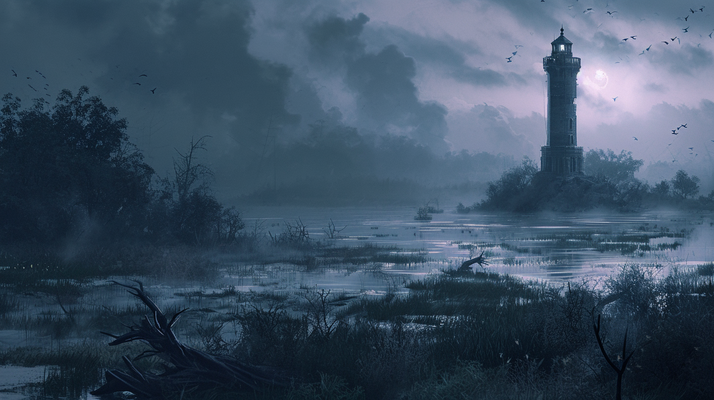 Lighthouse in Swamp at Dusk