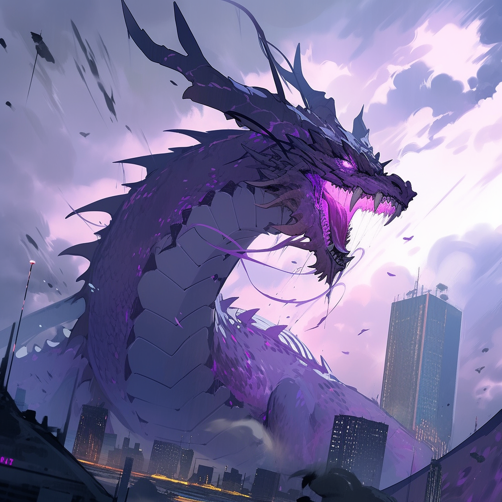 Massive Purple Dragon with 3 Tails