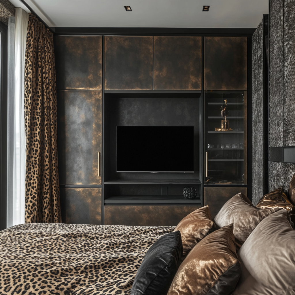 Luxurious Master Bedroom with Leopard Curtains