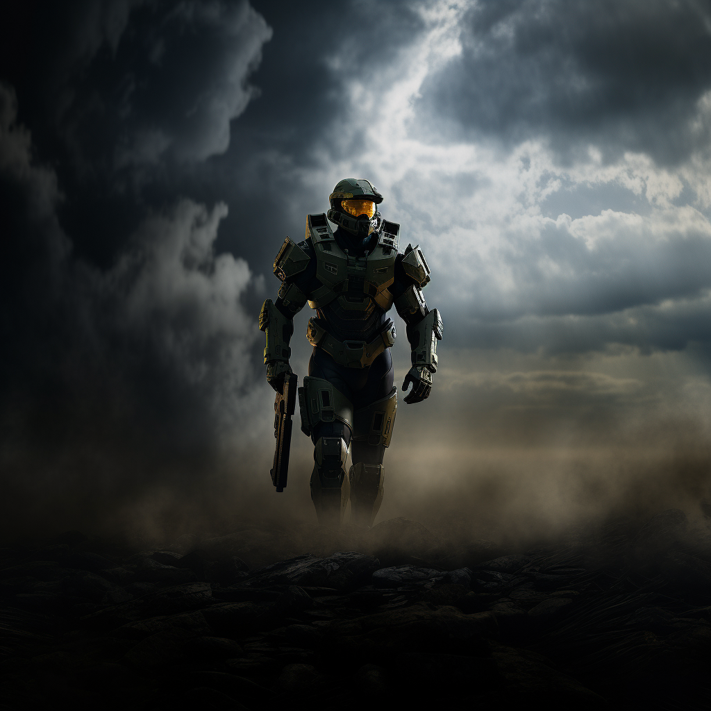 Master Chief emerging from shadows