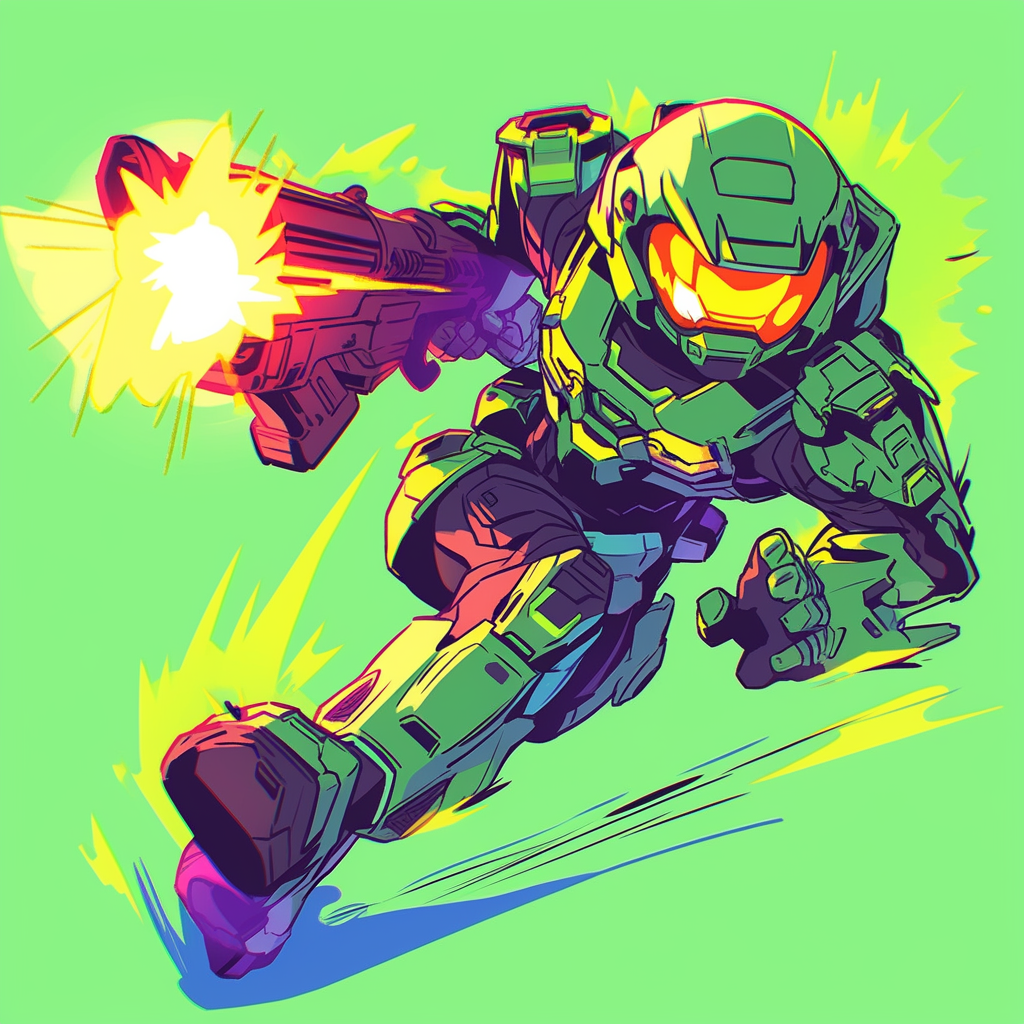 Masterchief running and shooting his Pulse Rifle