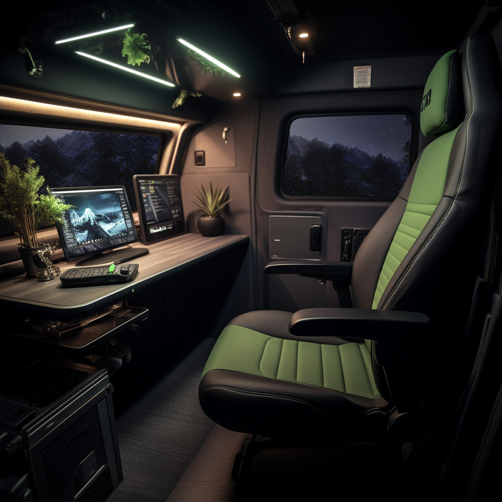 Close-up of Mat Green Mercedes Sprinter Camper Van