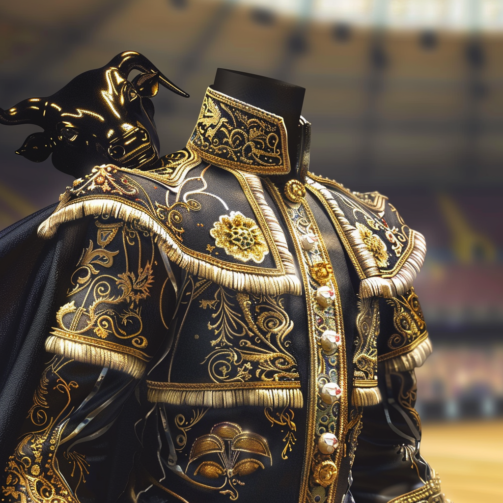 Matador muleta with gold bull embroidery