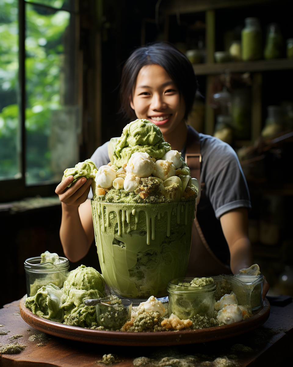 Refreshing matcha kakigori bowl dessert