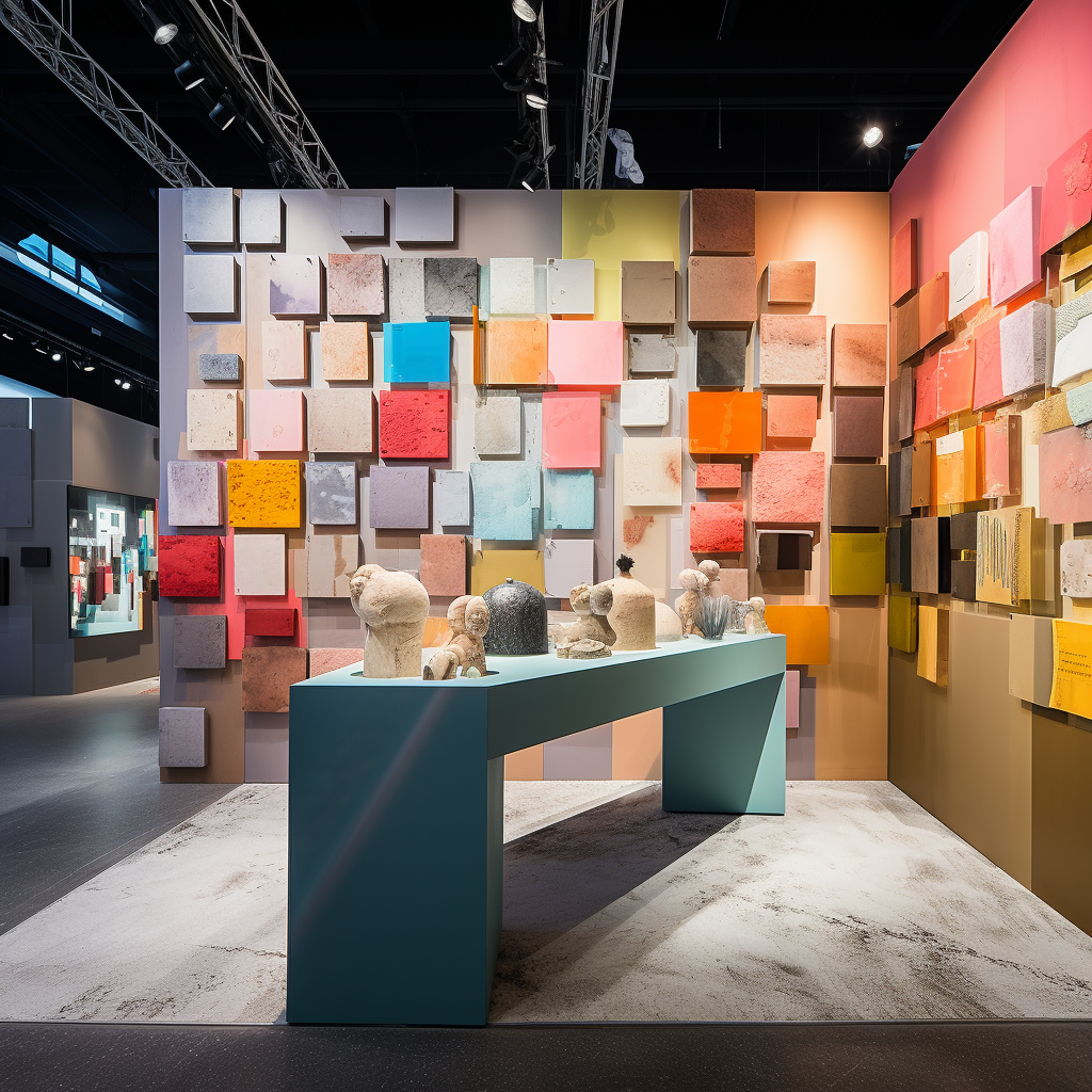 Colorful material samples at exhibition stand