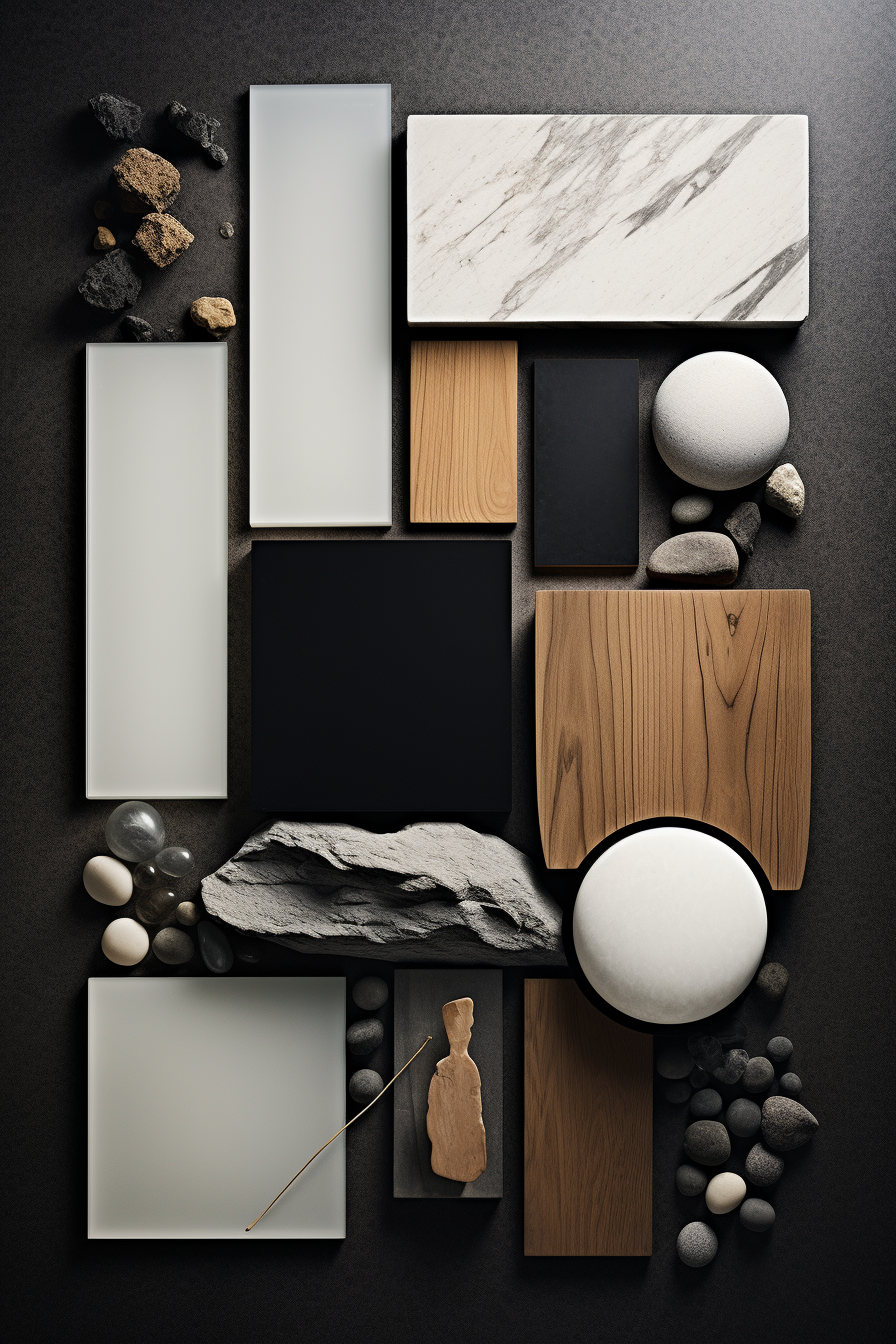 Material mood board with wabi sabi elements