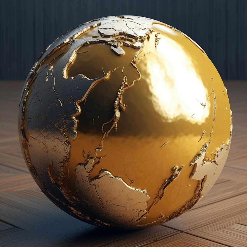 Tarnished Gold Material Ball Render max 6 words