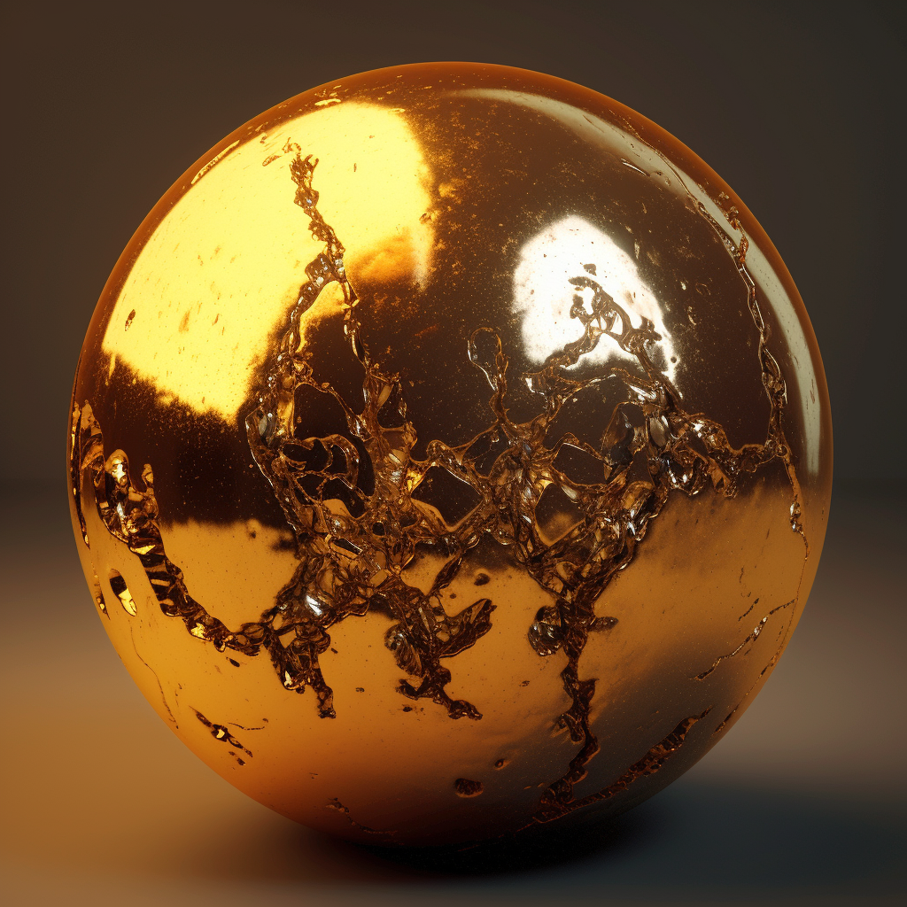 Gold melting dripping shader ball render