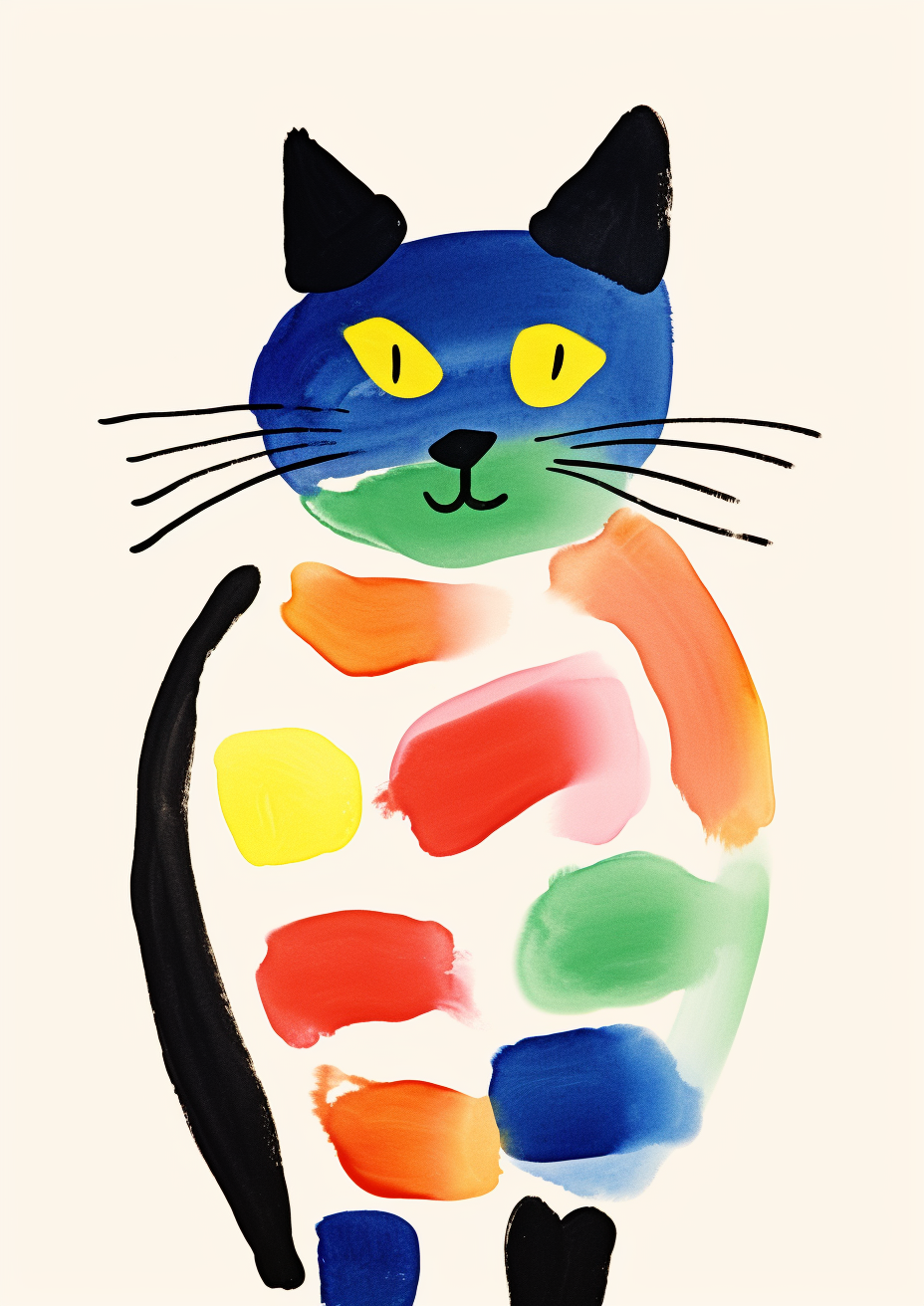 Matisse cat simple line hand drawn watercolor