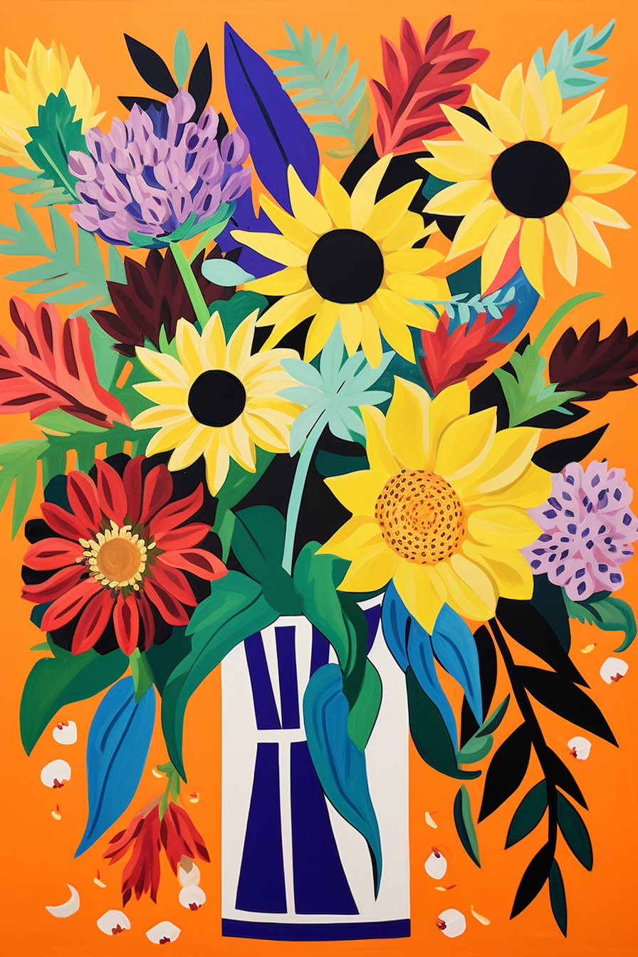 Colorful Matisse Style Sunflower Flower Market