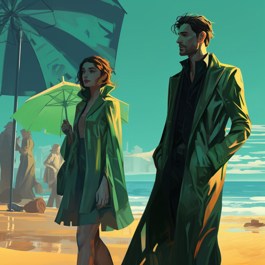 Artistic depiction of a beach stroll in the Matrix