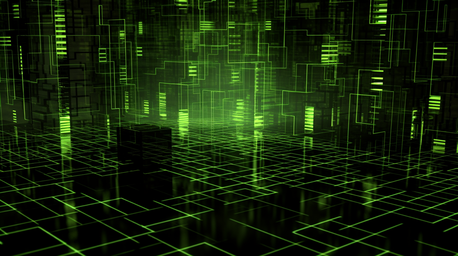 Matrix-inspired digital environment with neon glow