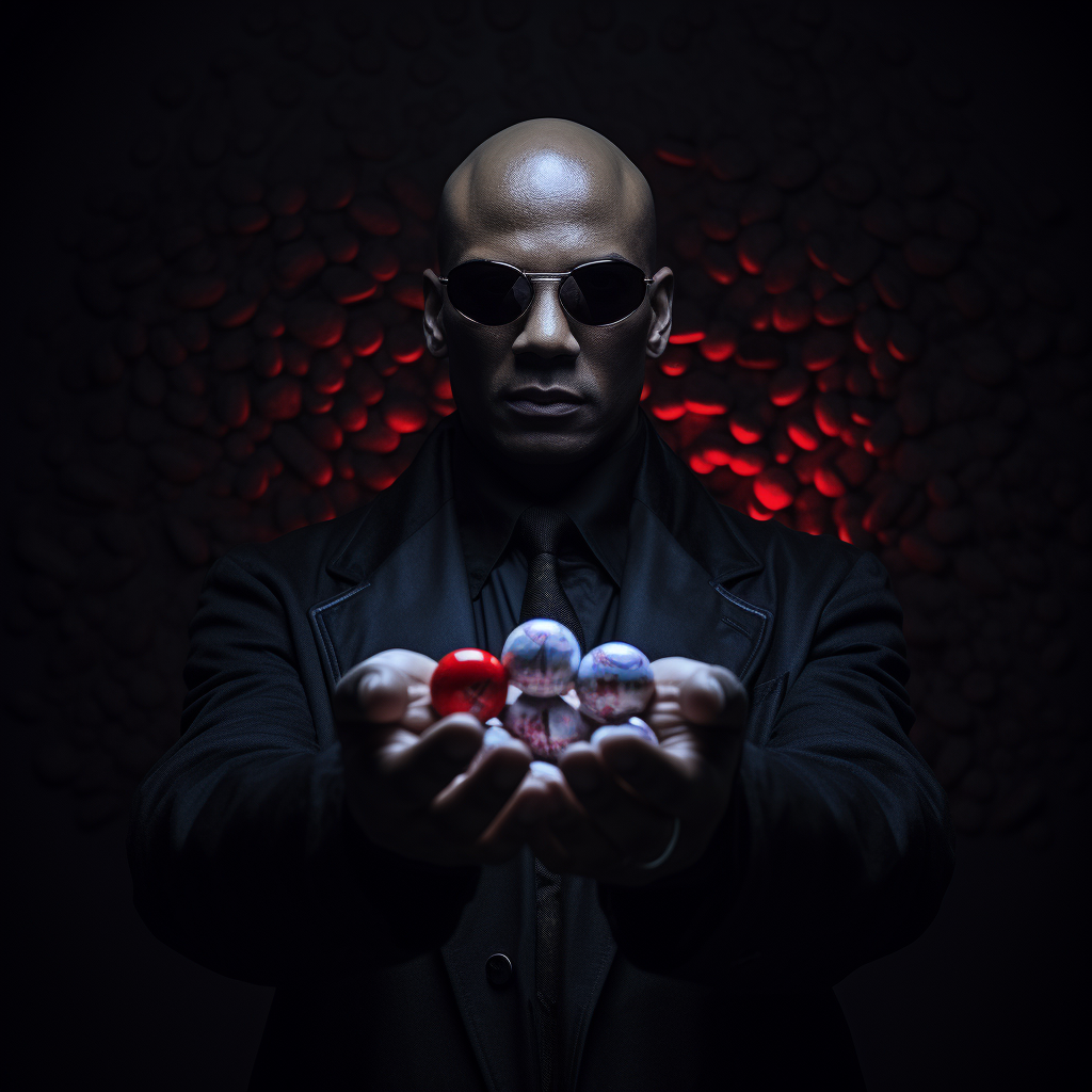 Morpheus offering red and blue pill