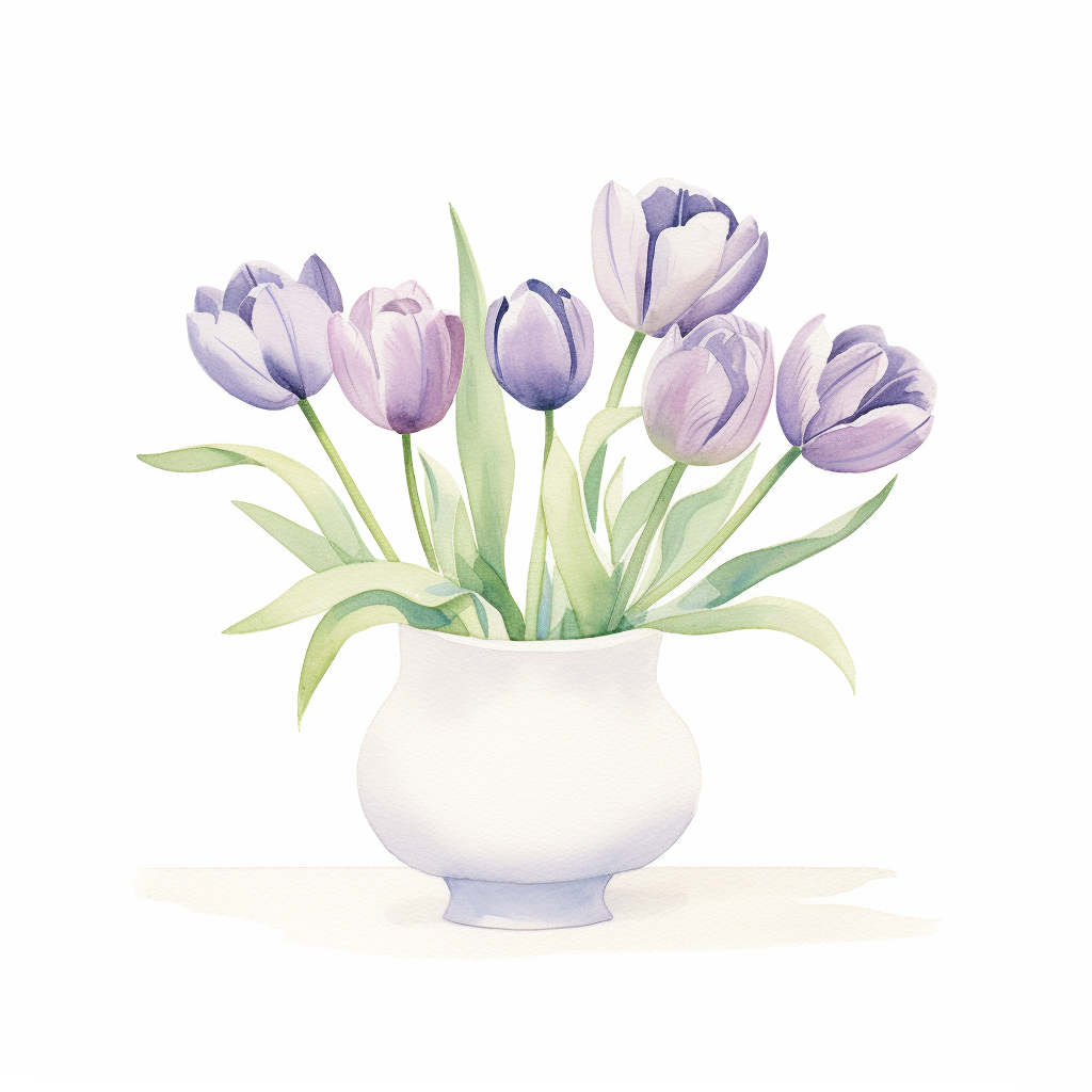 Minimalist centerpiece with purple tulips in a pedestal vase