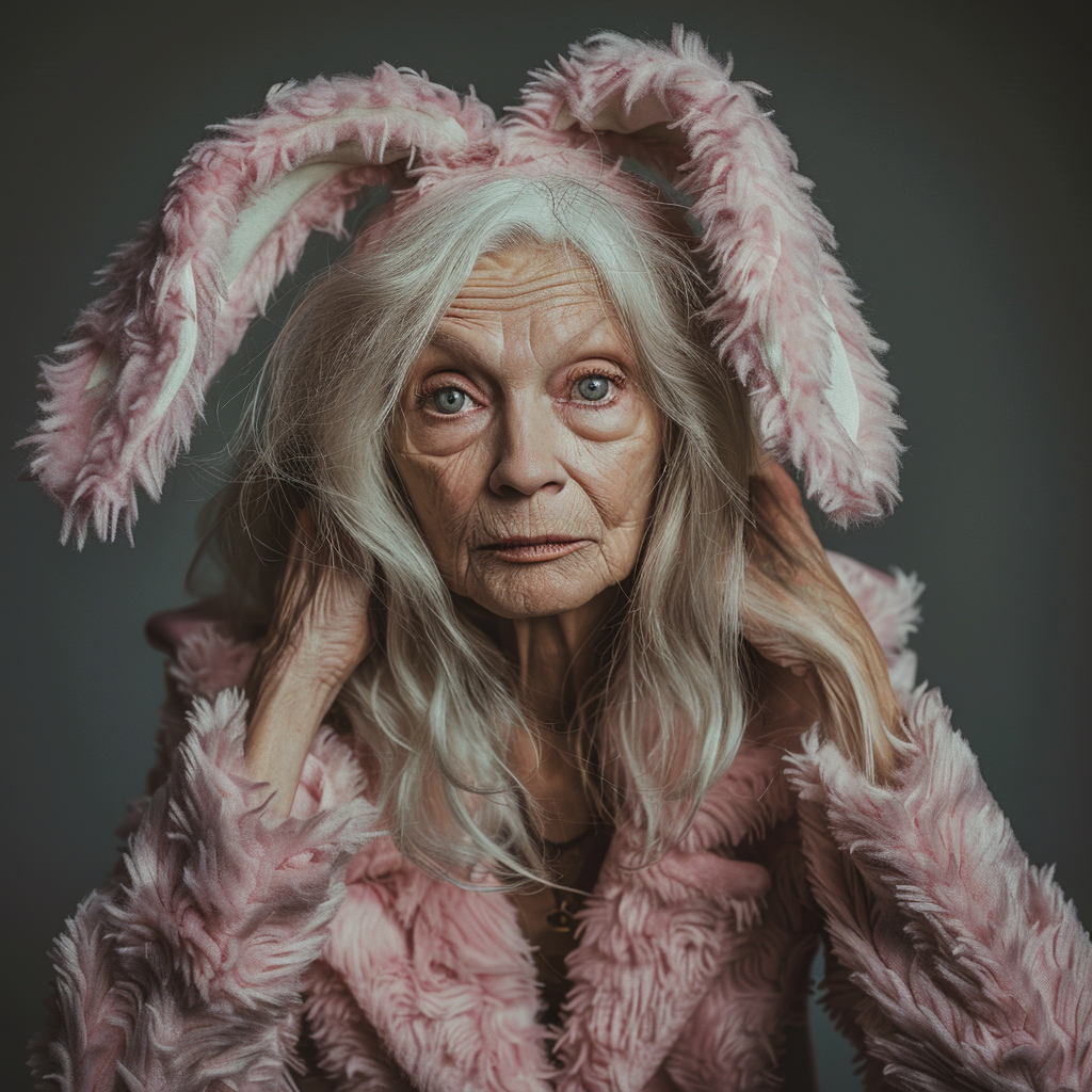 Mature female in realistic bunny ears