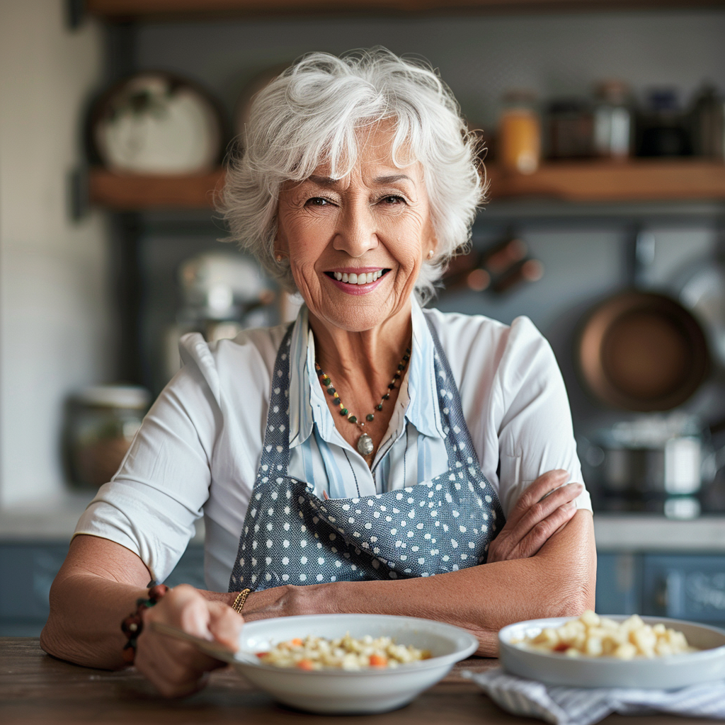 Mature woman in kitchen smiling