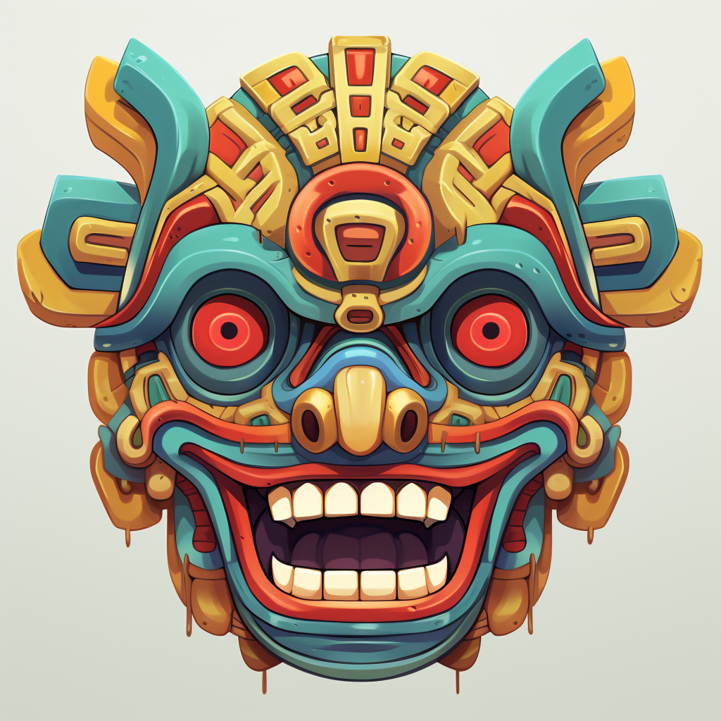 Colorful Mayan mask with huge open mouth