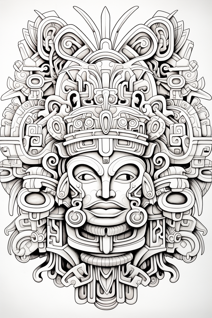 Woodcut of Mayan shamans with feathered serpent