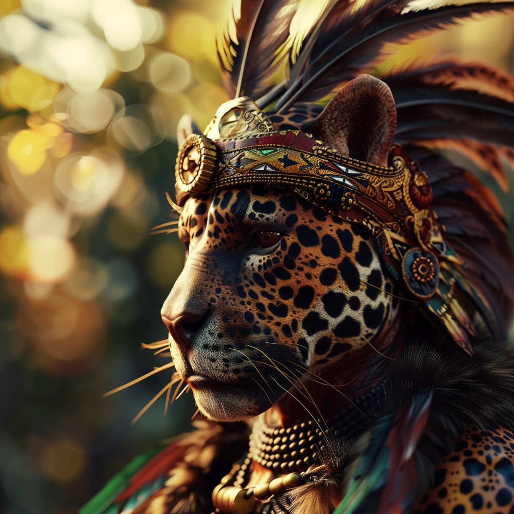 Mayan warrior with jaguar mask