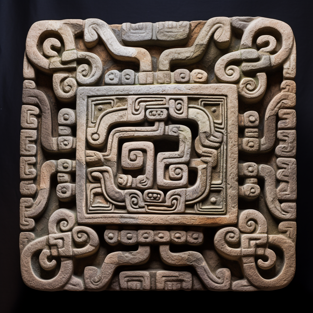 Mayan snake hieroglyph in stone with geometric patterns