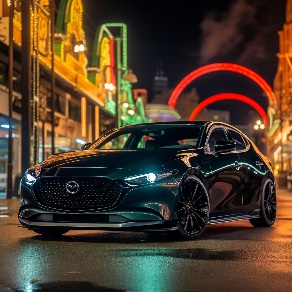 Satin Black Mazda 3 with Custom Body Kit and Green LED Accent Lights