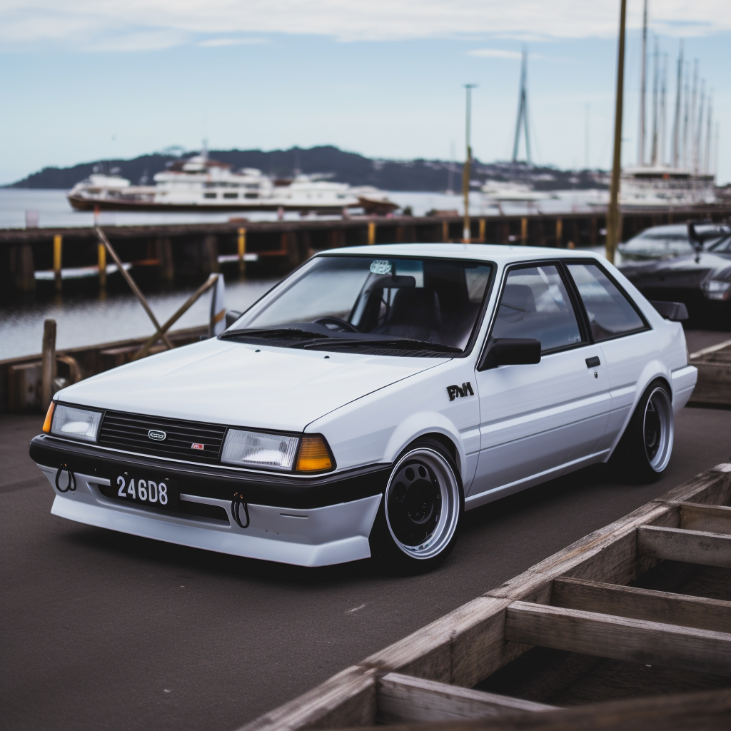 Mazda 323 Interplay with Black Car Hood