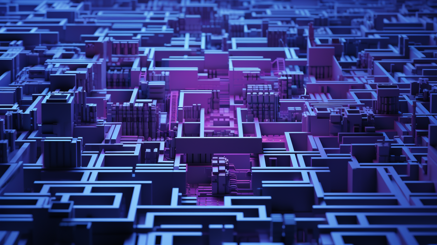 Hyper-realistic blue purple data maze