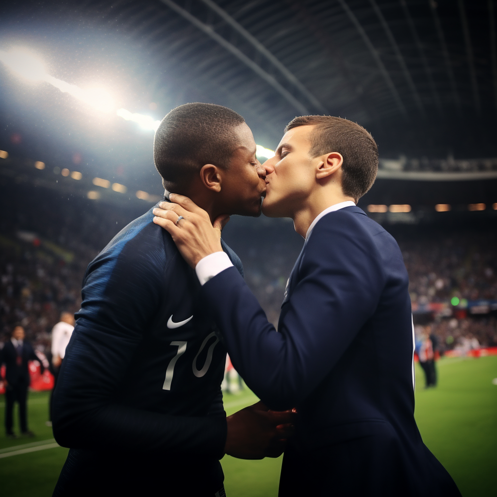 Mbappe kissing Macron on AR