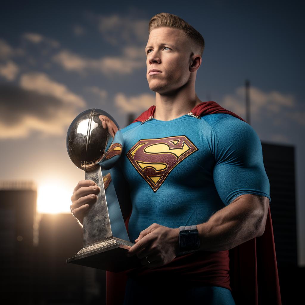 Christian McCaffery Superhero Trophy