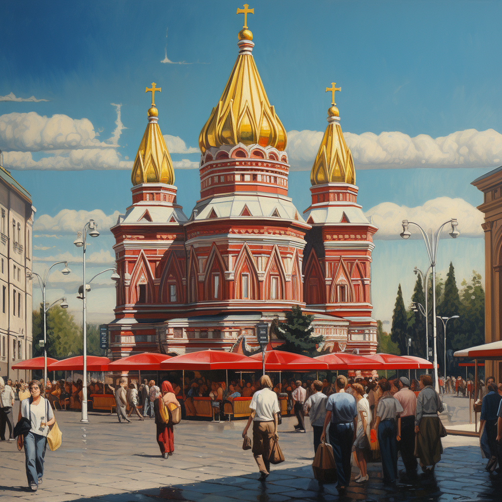 Vintage McDonald's Moscow Red Square with lively crowd