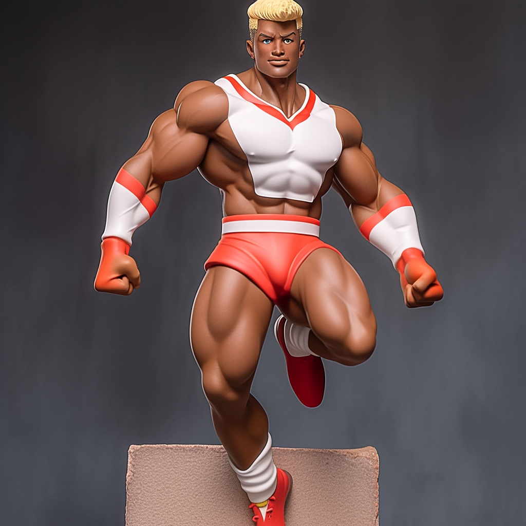 Superhero with blond hair in white and red cheerleader outfit