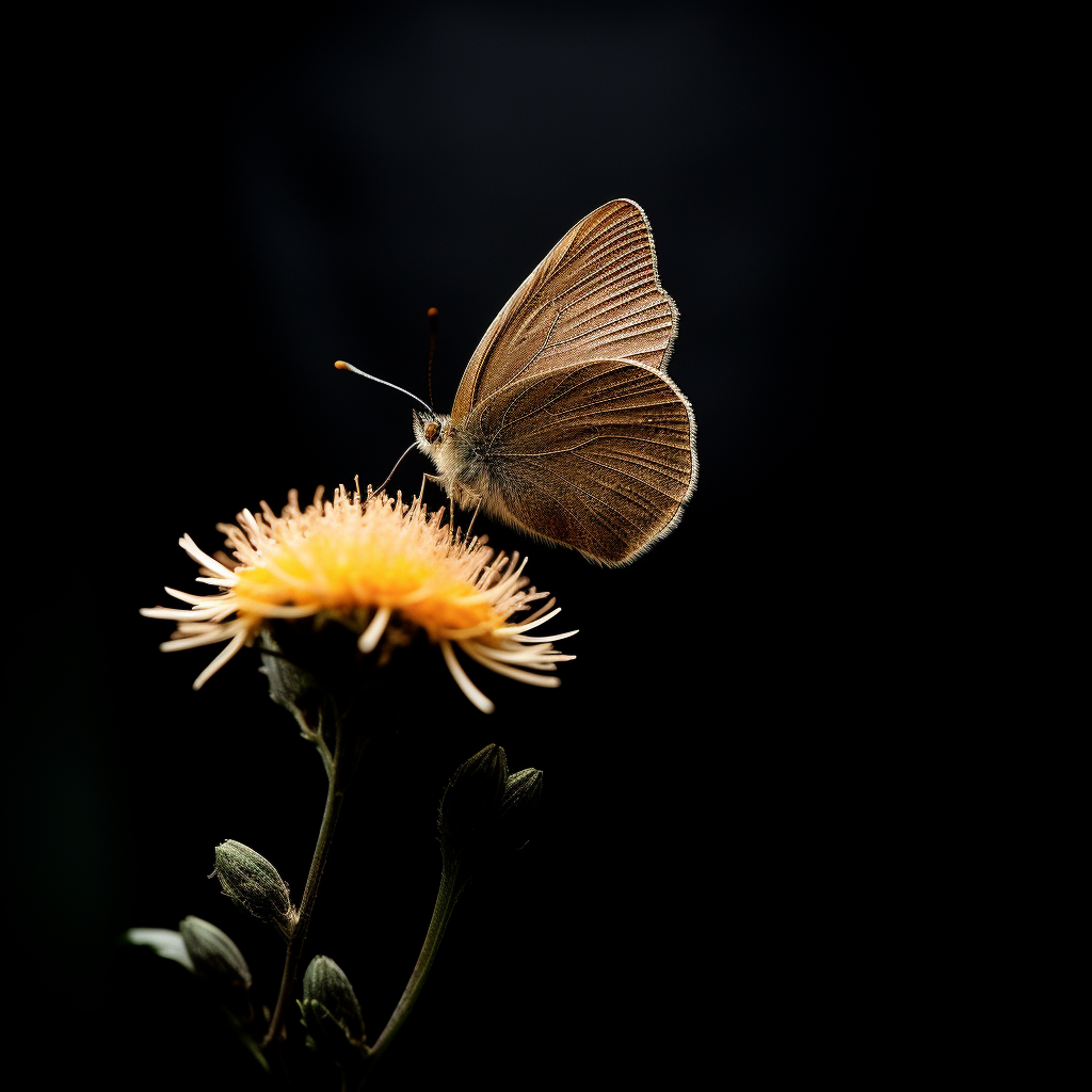 Meadow Brown Butterfly on Black