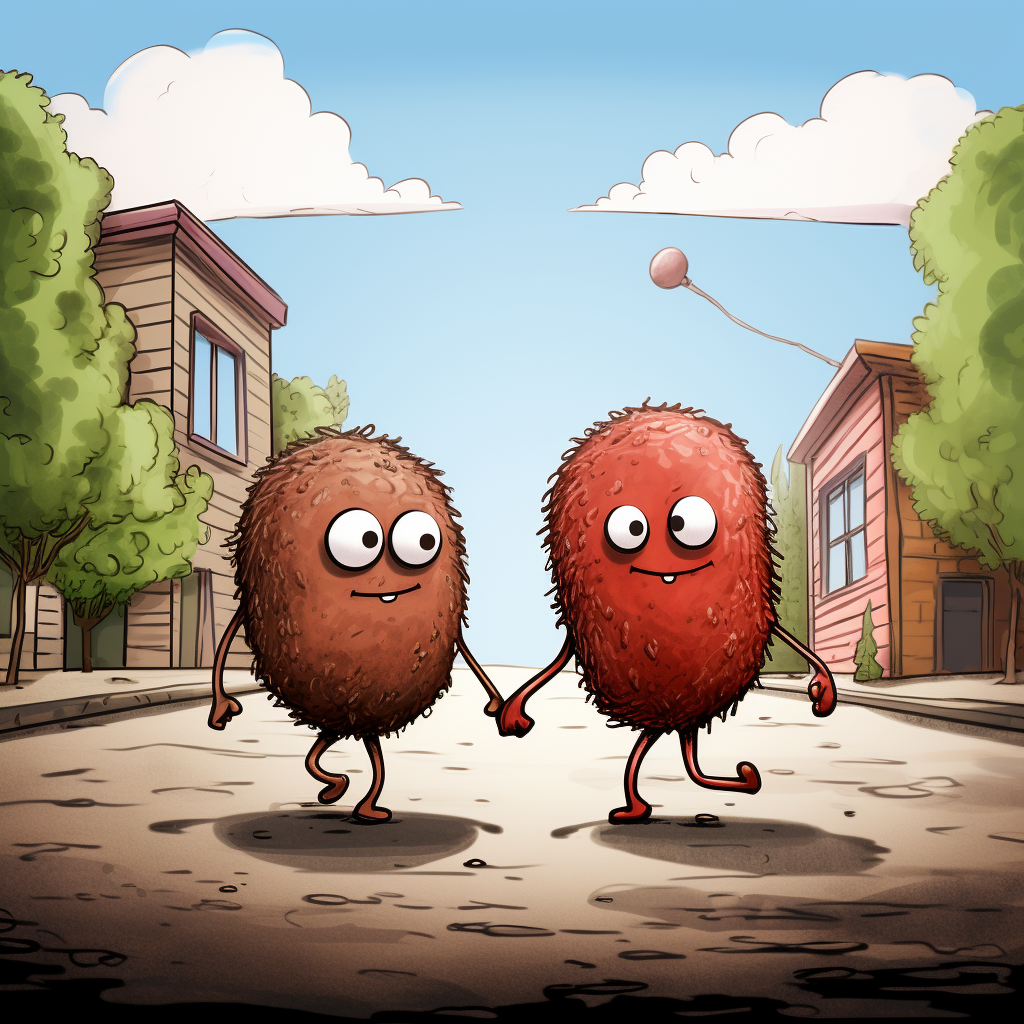 Adorable meatball couple holding hands