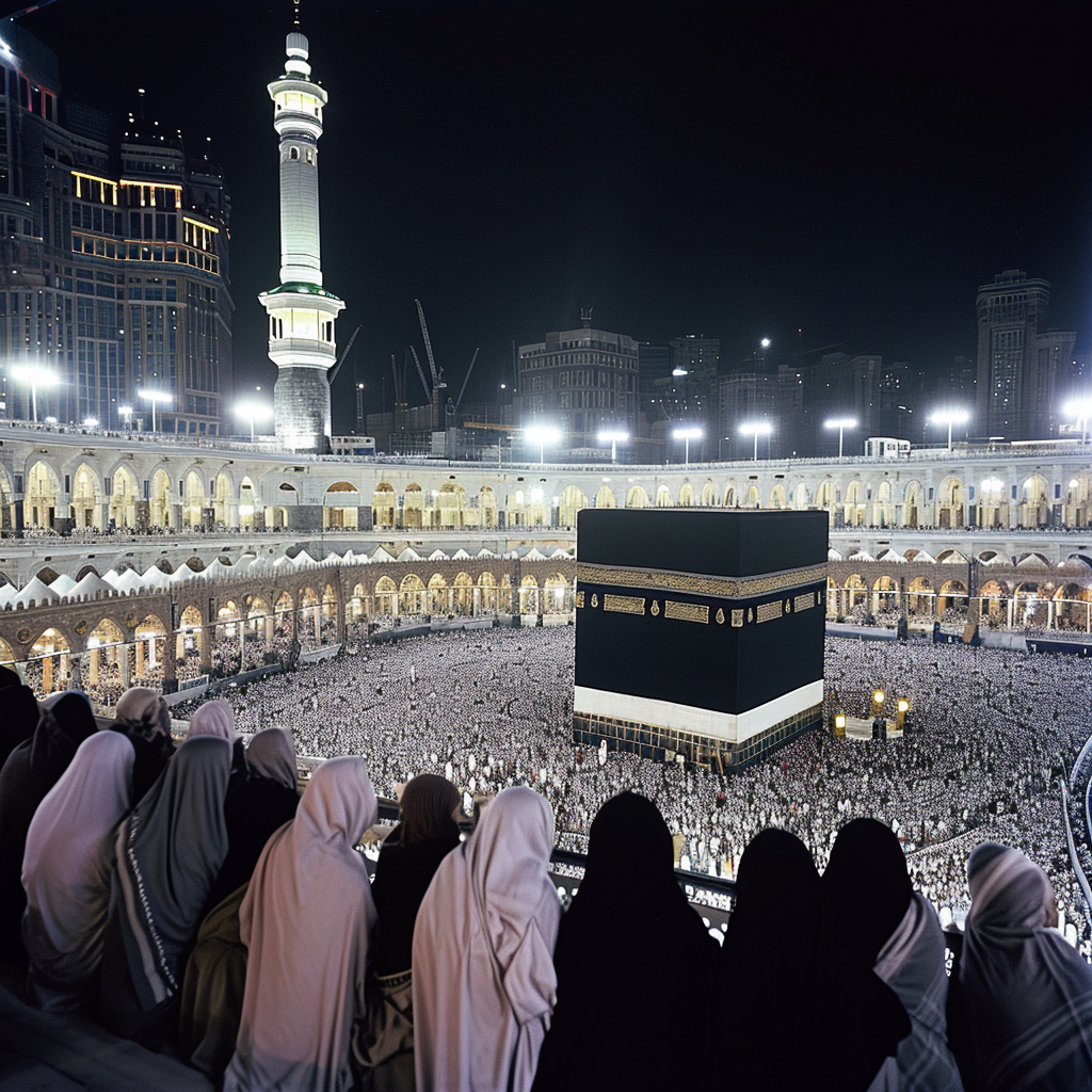 Mecca Pilgrims Praying at Night