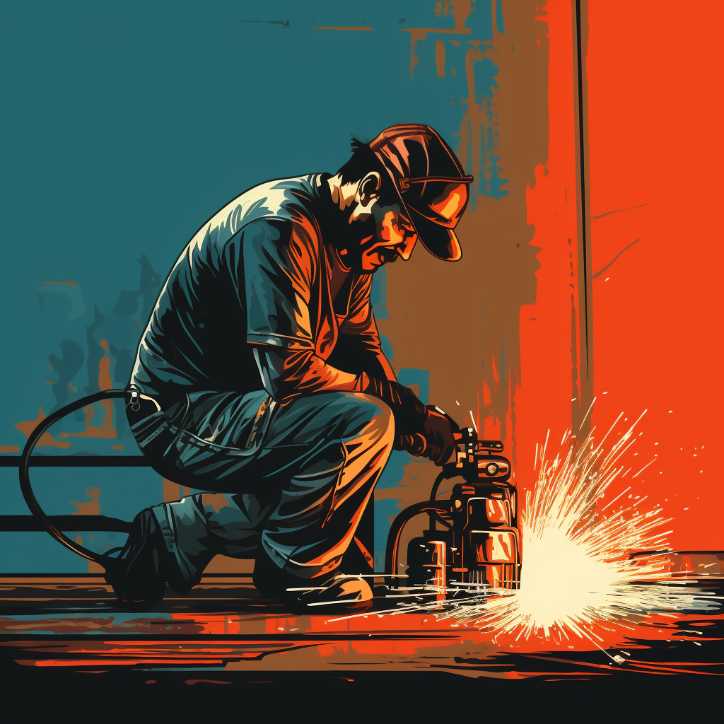 Mechanic Using Blowtorch Illustration