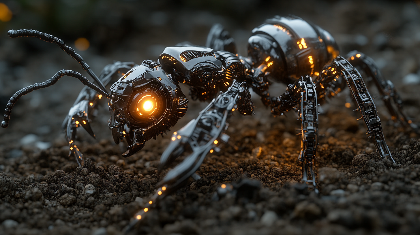 Detailed mechanical ant on soil