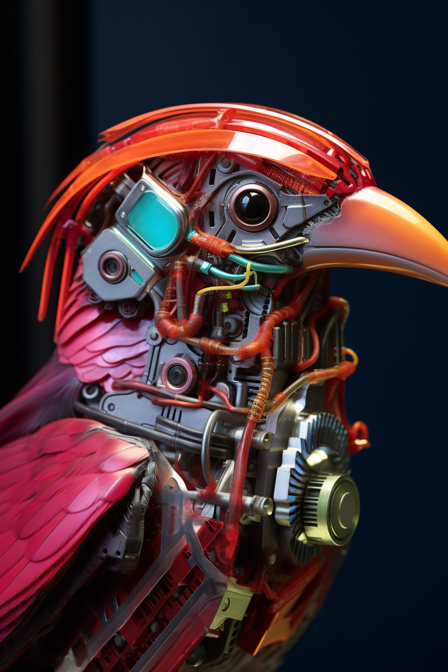 Mechanical bird with neon lighting