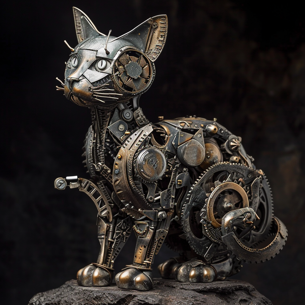 mechanical cat art style