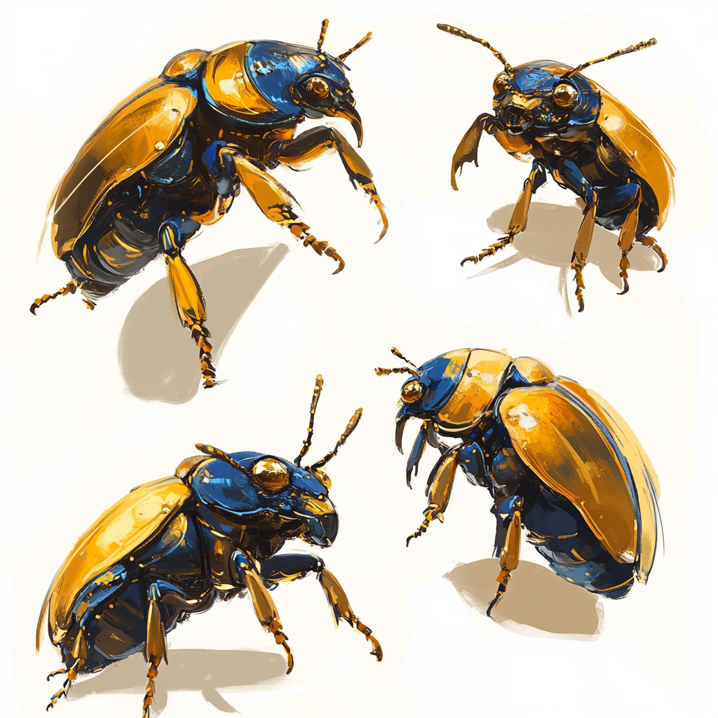 Oil painting style beetles glowing