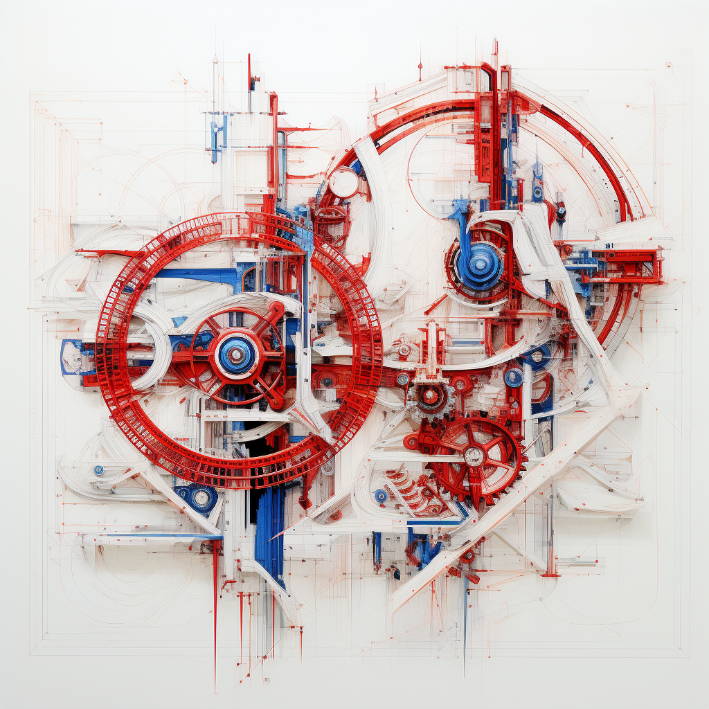 White mechanical machines with red lines