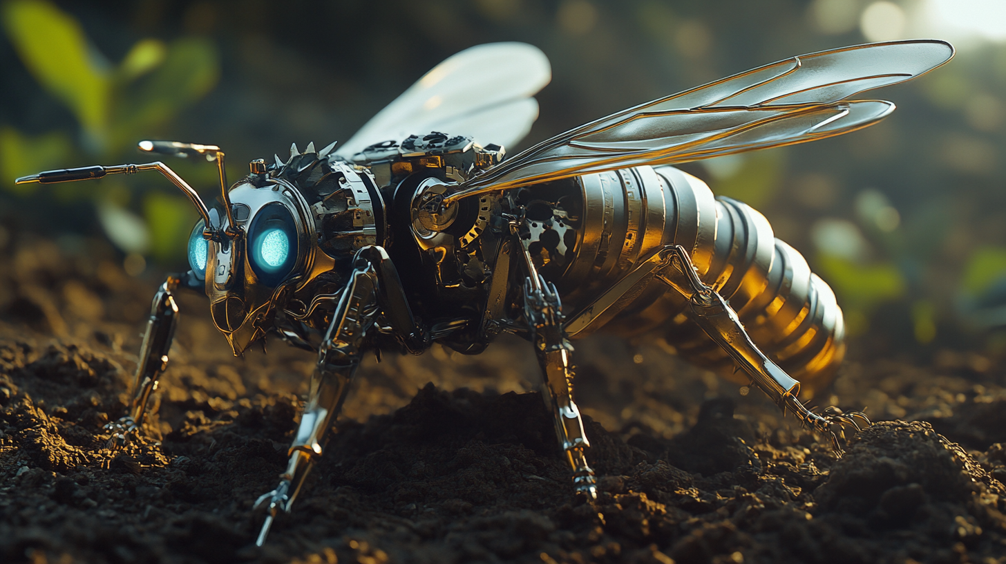 detailed mechanical wasp on soil