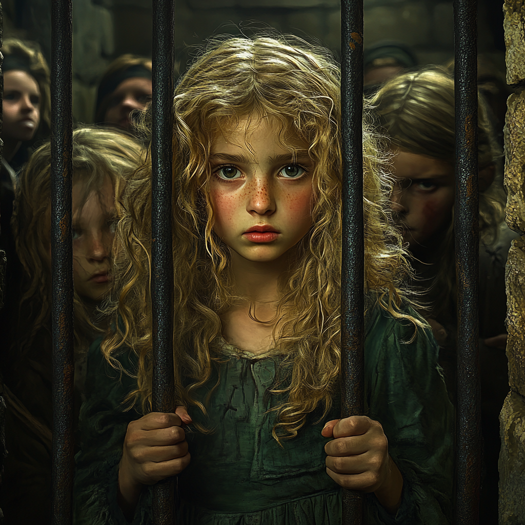 Blonde girl in stone prison