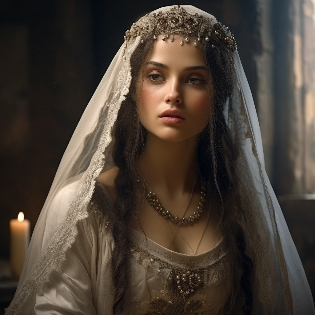 Beautiful medieval bride in gown