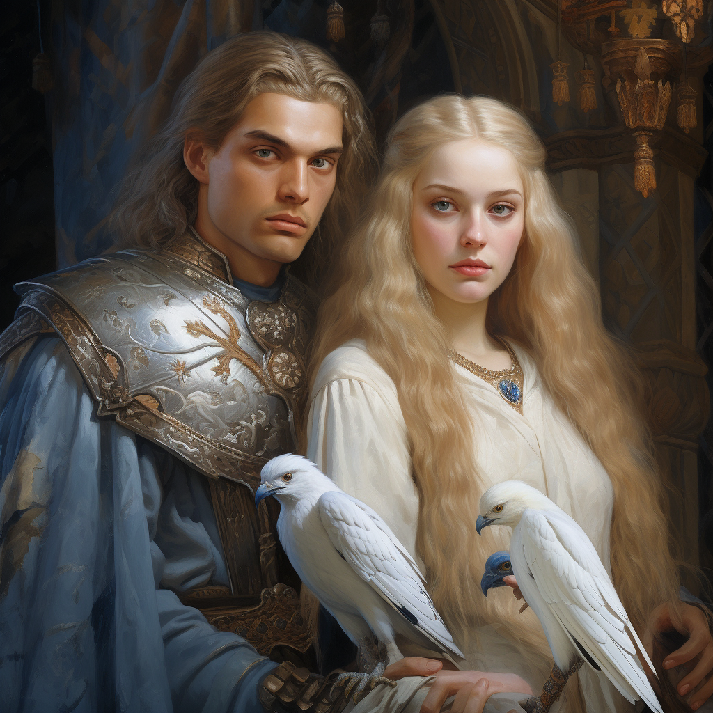 Medieval brother and sister with blonde hair and blue eyes