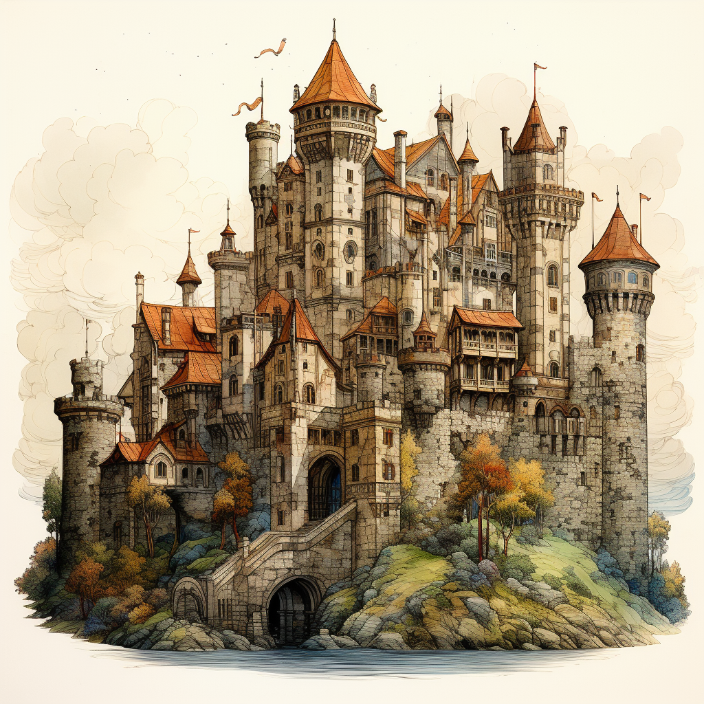 Medieval castle in manuscript style